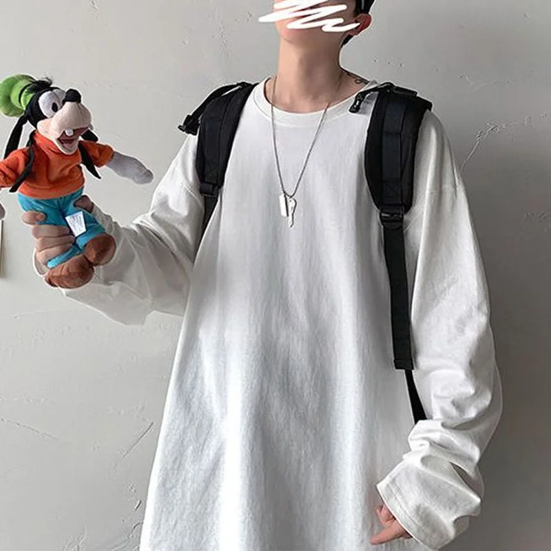 

2023 New Spring and Autumn Fashion Loose Casual Korean Edition Trendy Bottom Round Neck Simple Solid Oversize Men's T-shirt