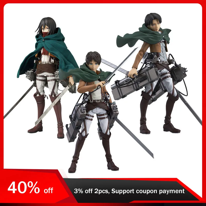 Figma-figura DE ACCIÓN DE Attack On Titan para niños, figurita de PVC de 15cm, Levi · Ackerman Eren Jaeger Mikasa · Ackerman, juguetes para niños, regalo para niños