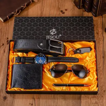 Watch Set for Men in Gift Box Sunglasses Ballpoint Pen Wallet and Belt Gift Set for Men