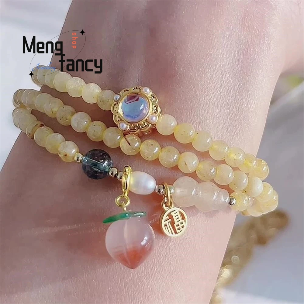 Natural Gold Silk Jade Fortune Bracelet Crystal Peach Small Stringssimple Elegant High-grade Exquisite Popular Fashion Jewelry