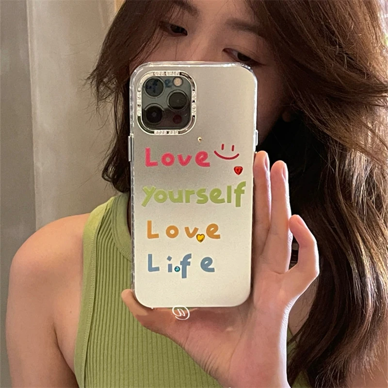 Rainbow color love yourself letter phone case for iphone 14 13 12 11