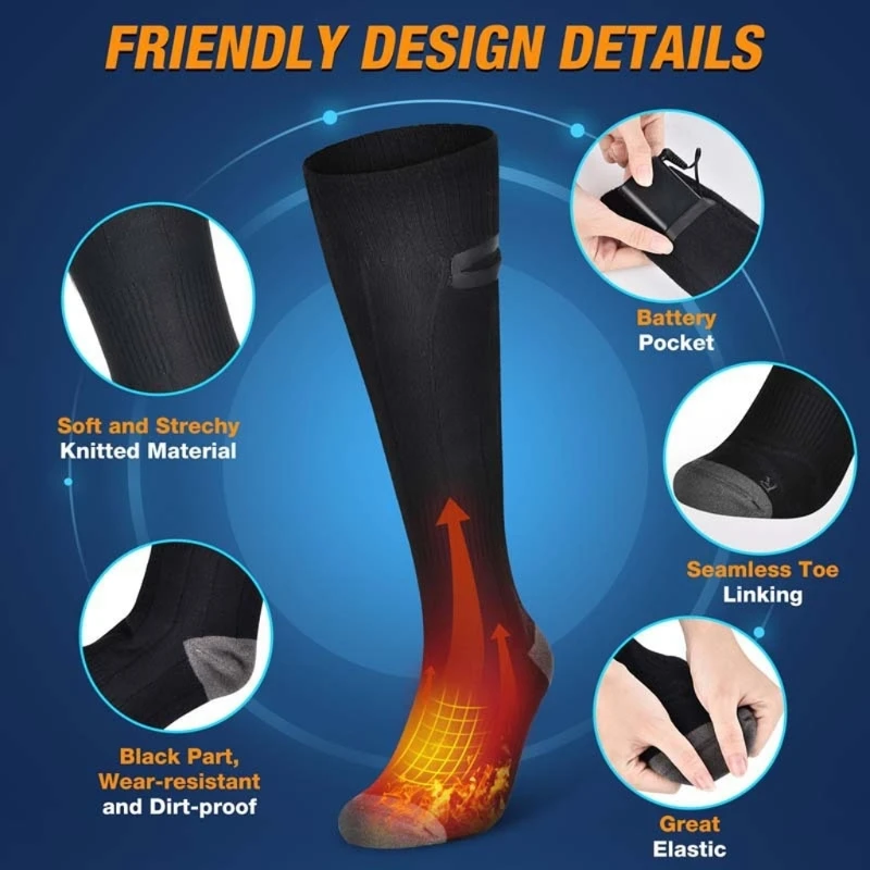 Electric USB Winter Warm Heated Socks Foot Warmer with 3 Levels Temperature Adjustment for Women Men Outdoor Sports