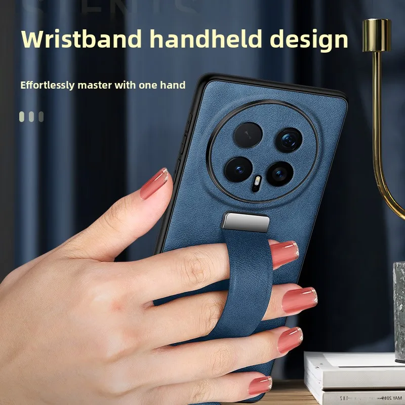 Premium Business Leather Stand Case with Wristband and Shockproof Bumper