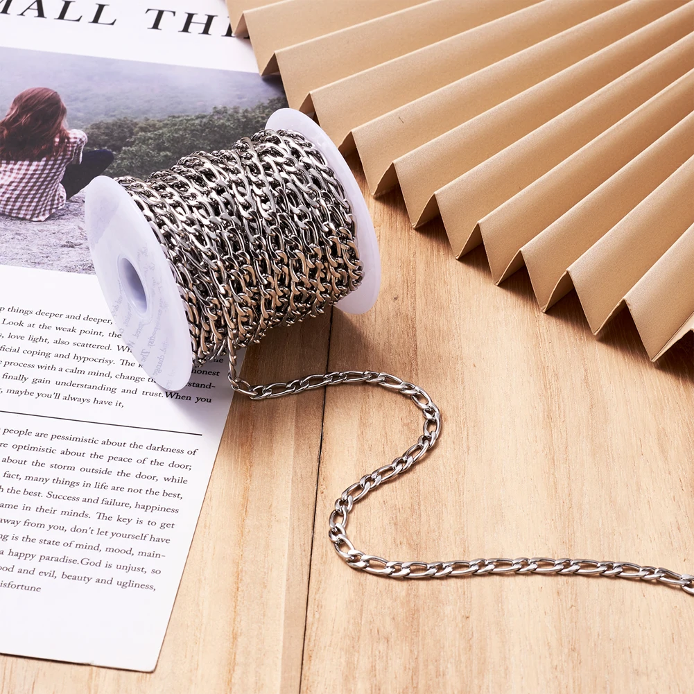 10M Stainless Steel Figaro Chains Decorative Chains for DIY Handmade Necklace Bracelet Jewelry Making 4.5-4.9x6-11x1.5mm