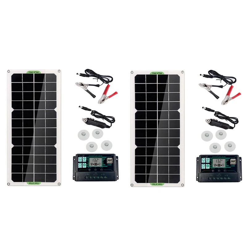 

2X 30W Solar Panel Car Van Boat Caravan Camper Trickle Portable 12V Battery Charger With 100A Controller