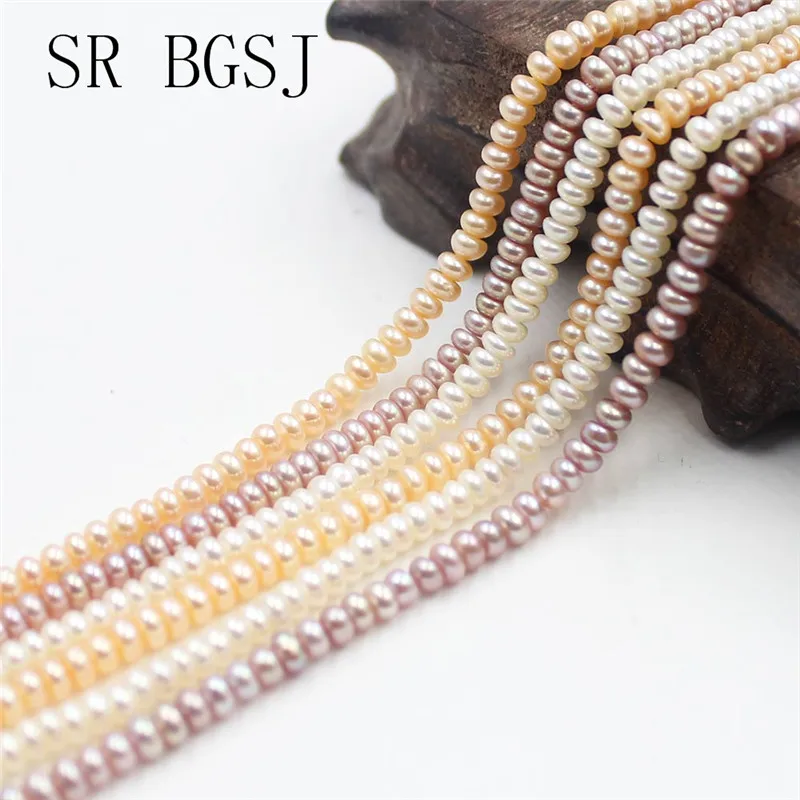 

3-4mm AAA Natural Freshwater Jewelry Findings Loose Rondelle Pearl Beads Strand 14"
