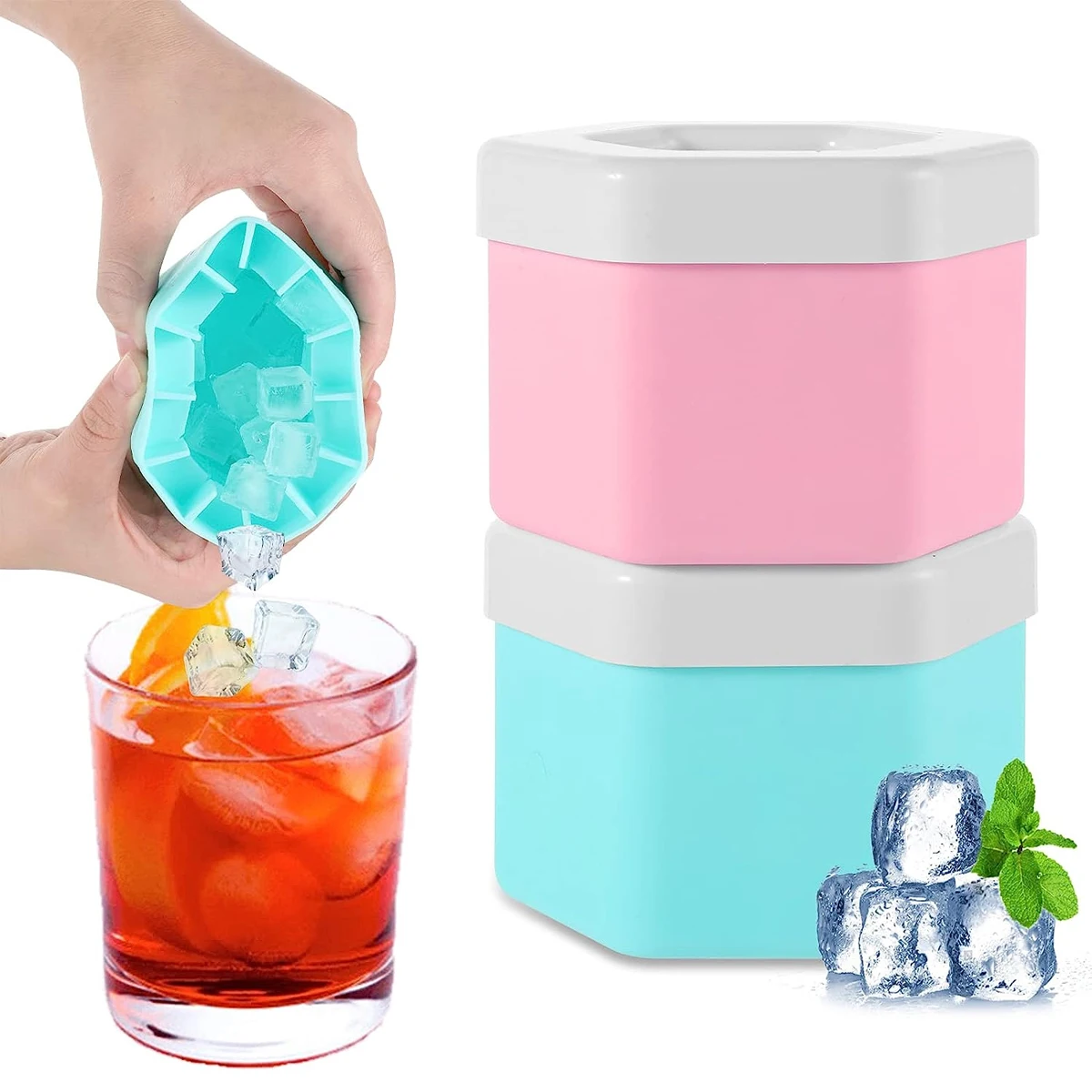

Silicone Ice Cube Maker Bucket with Lid Makes Small Size Nugget Ice Chips Soft Drinks Cocktail Ice Crushed Ice Maker Bucket