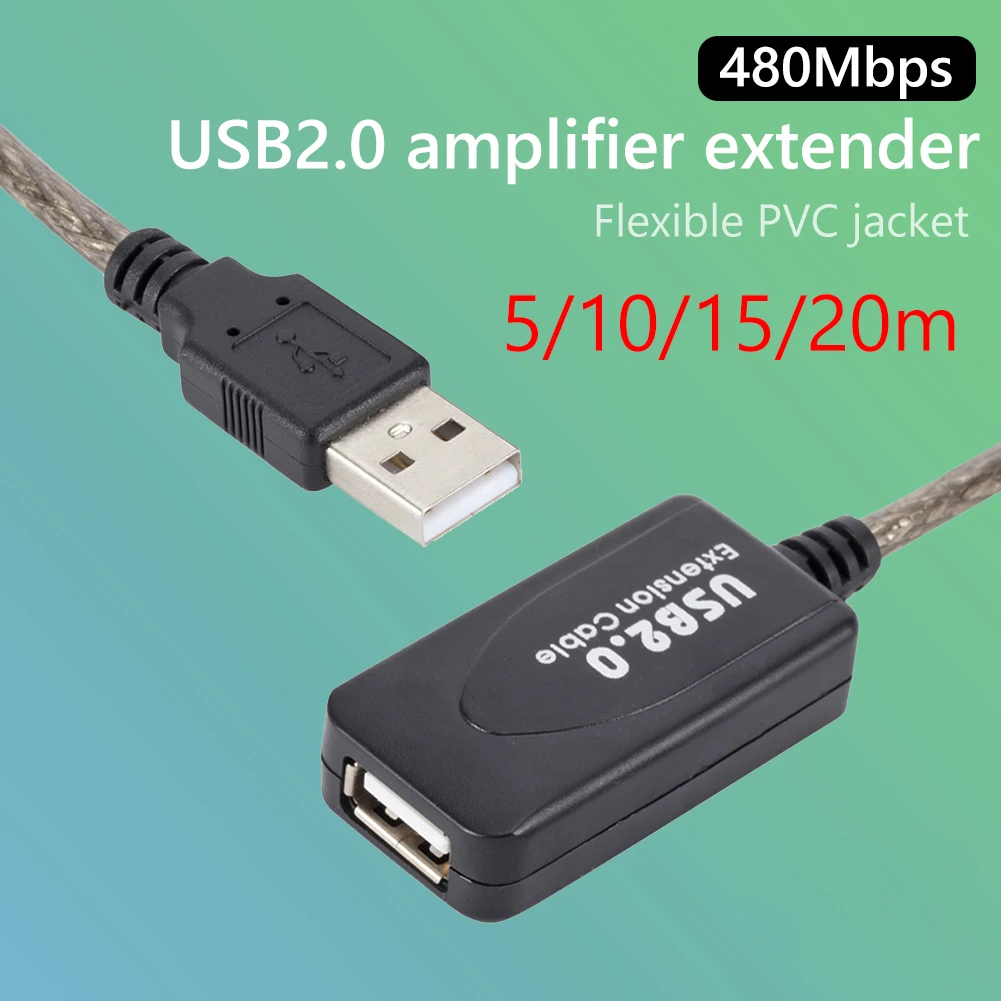 USB 2.0 Active Repeater Extension Cable - Male to Female Adapter with Wireless Network Card Extender