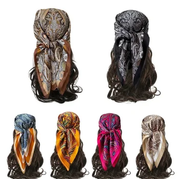 Sciarpa quadrata in seta imitazione stampa di lusso Donna Primavera Collo Cravatta Scialle Avvolge Capelli femminili Polso a mano Copricapo Hijab Bandana 1