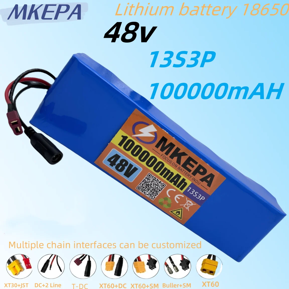 

13S3P 48V 100000mAh 100Ah lithium-ion battery pack with 1000W BMS, suitable for 54.6V electric bicycles and scooters