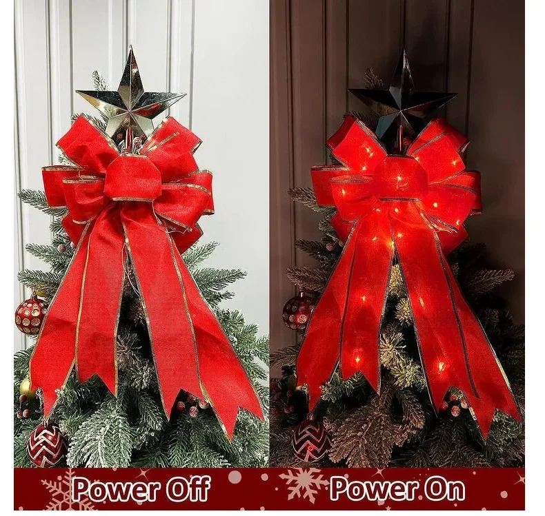 28X50cm Christmas Decorations For Home LED Large Luminous Ribbon Knot Handmade Creative Christmas Tree Decoration Bow