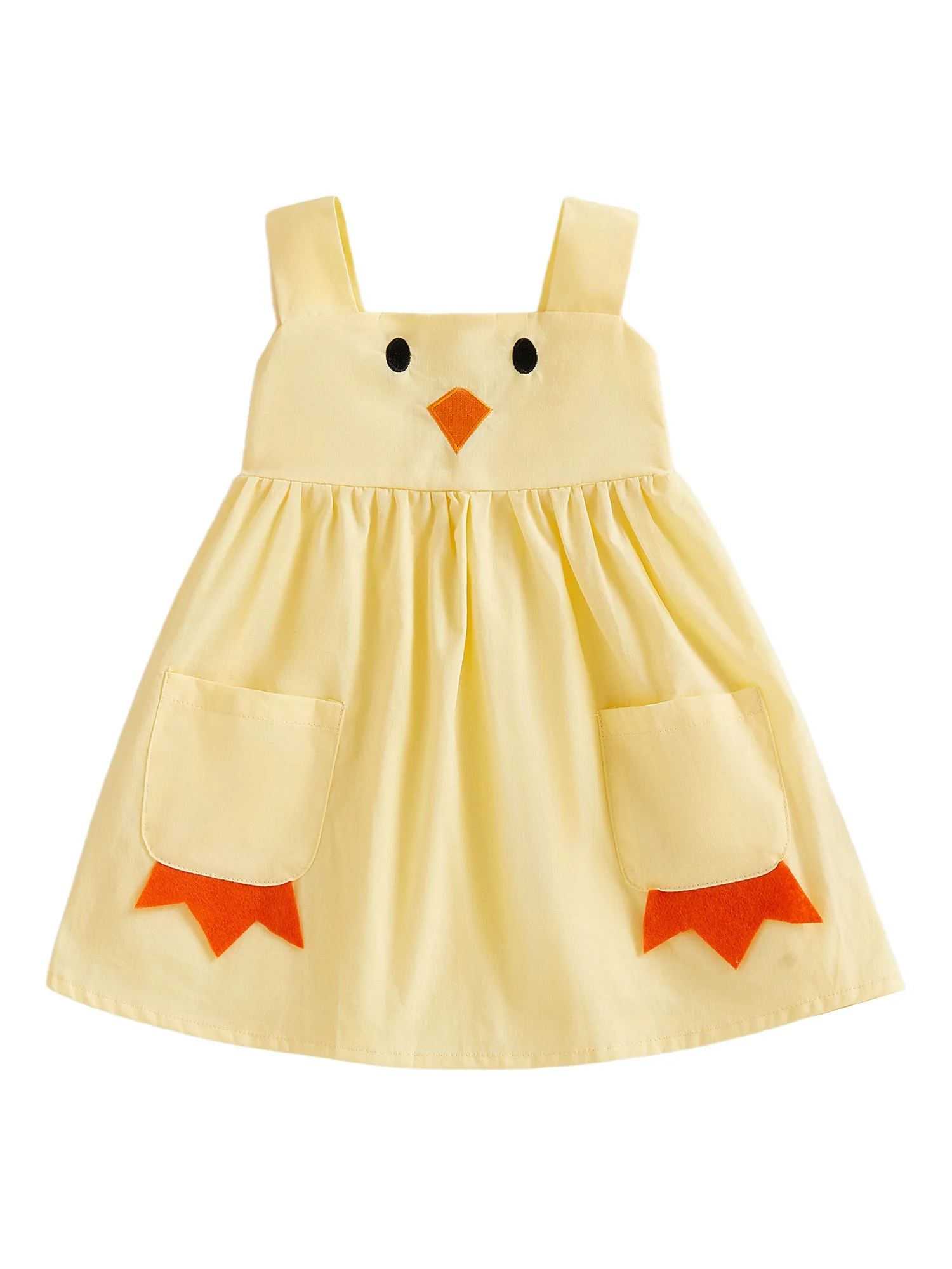 Adorable Toddler Girl Summer Dress with Sleeveless Design and Square Neckline featuring A-Line Silhouette and Playful Chick