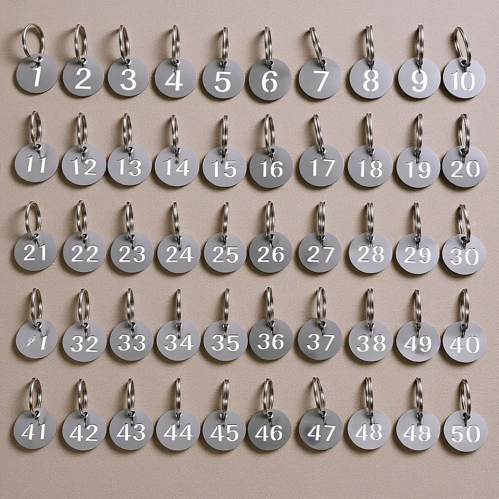 50Pcs 스테인레스 스틸 라운드 번호가 매겨진 태그 휴대용 키 라벨 기숙사 사무실 홈 사물함 사용을 위한 키 관리