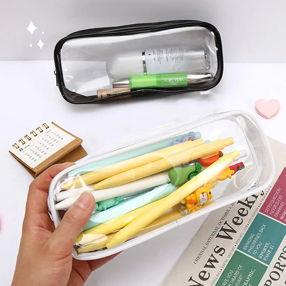 Large-capacity zipper transparent pencil case school office stationery storage box pencil cases