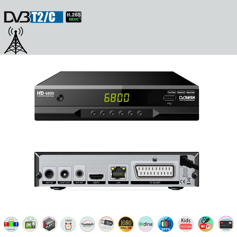 HD6800 DVB T2 DVB-C HEVC 265 цифровой ТВ-тюнер DVB-T2 H.265 ресивер для спутникового телевидения EPG