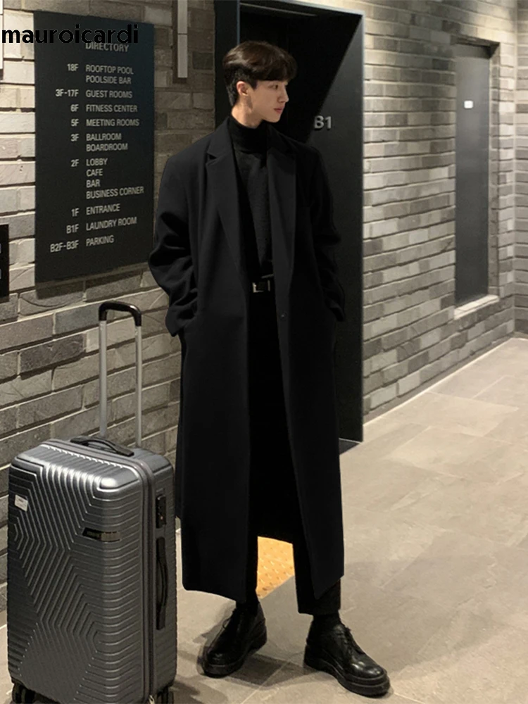 Mauroicardi Autumn Winter Long Casual Brown Black Soft Thick Warm Woolen Coat Men Sashes Luxury Designer Plus Size Overcoat 5XL 4
