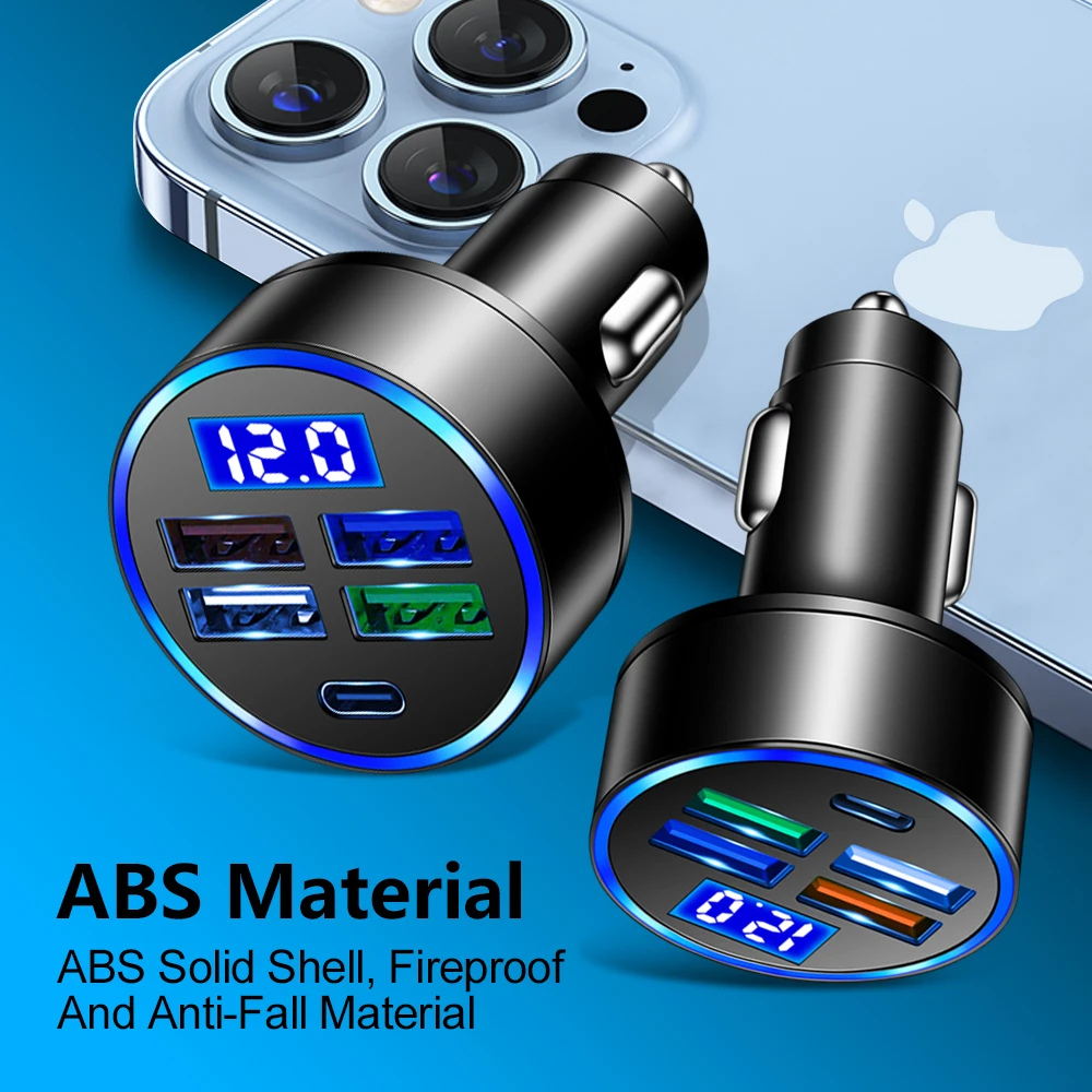 3.1A USB Car Charger Fast Charging Type-C Phone Adapter For iPhone 15 16 17 Pro Xiaomi Huawei Samsung Quick Charger LED Display