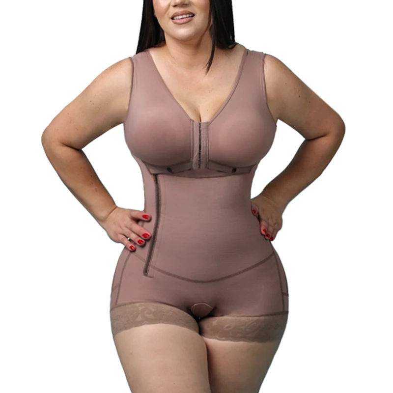 High Compression Girdle With Sleeveless Bra Slimming Bodysuit With Zipper Waist Trainer Body Shaper Tummy