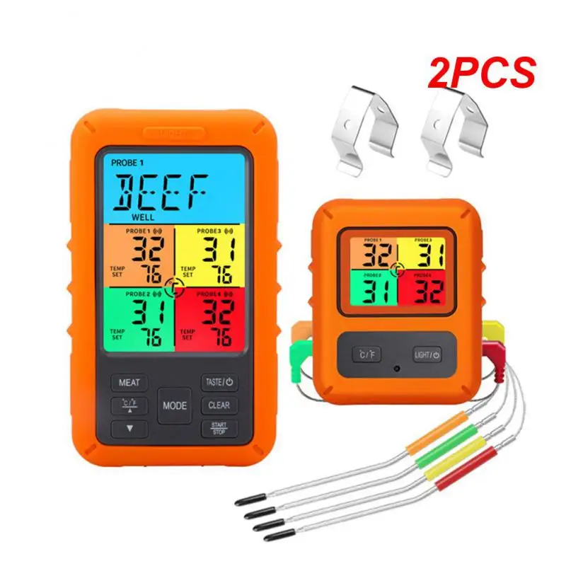 

2PCS Wireless Meat Thermometer 328Ft Long Range Colorful LCD Display Countdown Timer Temperature Alarm Digital Remote BBQ