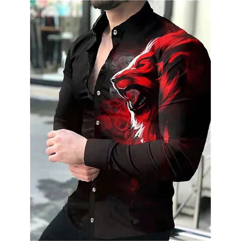 

Brand Men’s Shirt Round Neck shirts 3D Printing Animal Tiger, Ferocious Fashion Trend 2023 Summer New Style Oversize Blouse