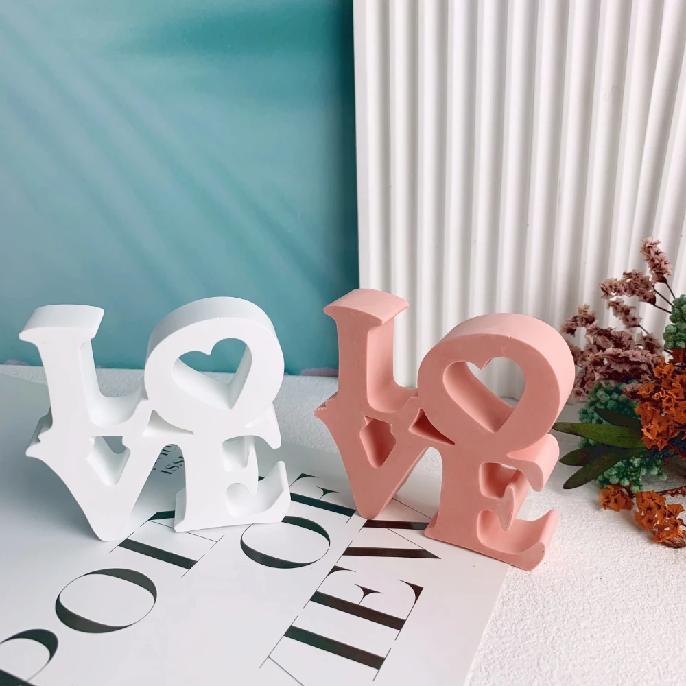 3D 러브 영어 슬로건 실리콘 몰드, DIY 문자 시멘트 석고 송진 공예 금형, 발렌타인 데이 수제 양초 만들기, 왁스 몰드
