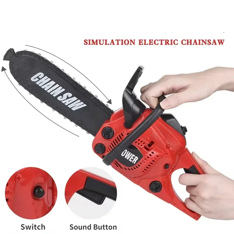 Big Size Electronic Chainsaw Toys Kids Pretend Play Toy Power Rotating Chainsaw With Sound Electric Repair Tools Toys For Boys 2
