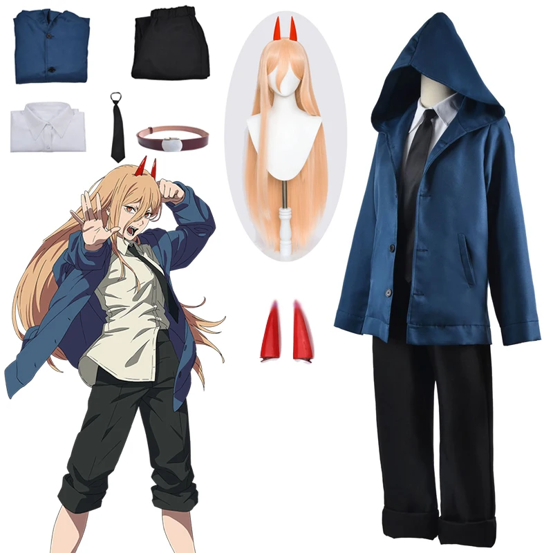 Anime Power Cosplay Chainsaw Man Costume Women Blue Casual Outfits