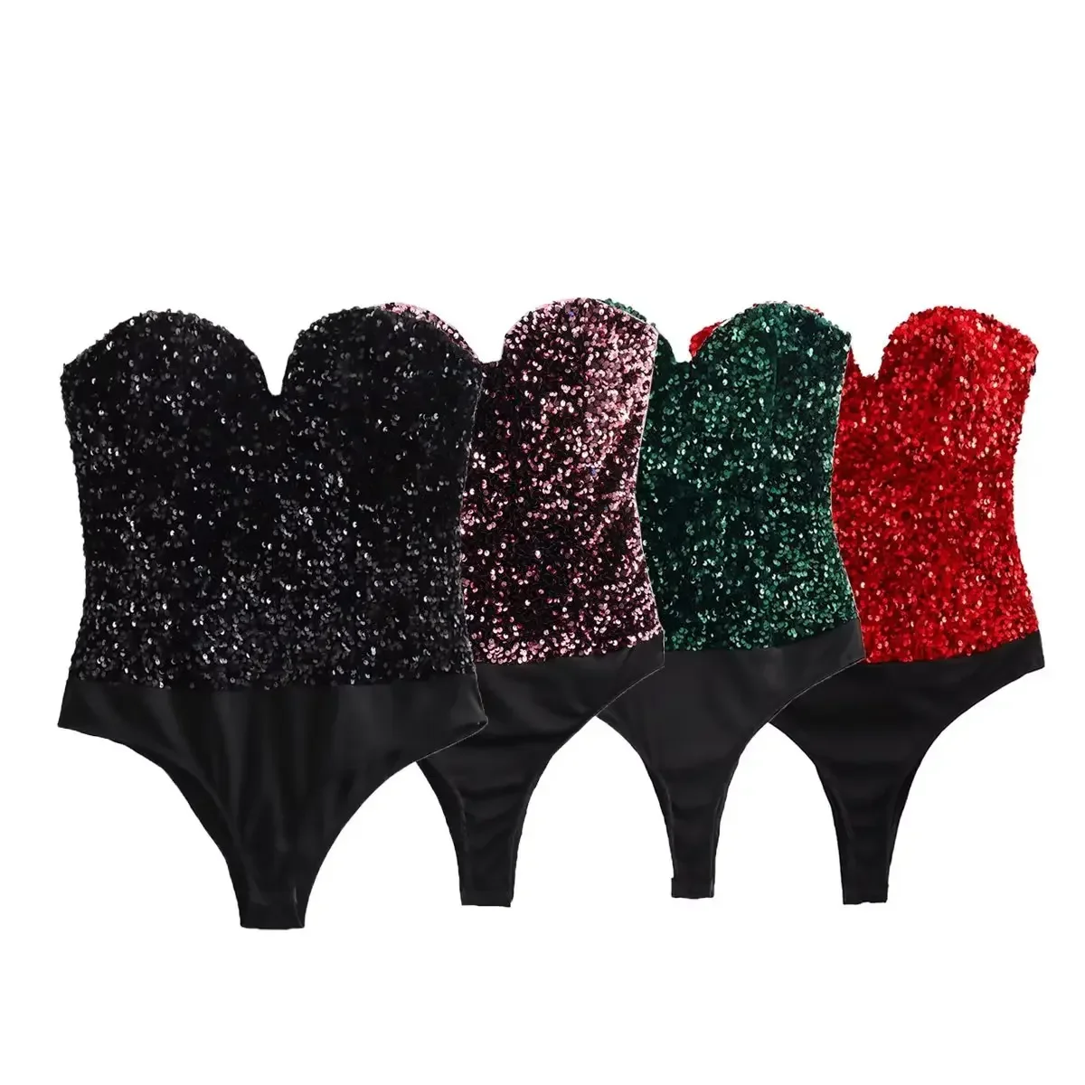 

Women New Chic Fashion Sequin decoration Cropped Tight Bra bodysuit Vintage Backless Side Zipper Female Short bodysuit Mujer