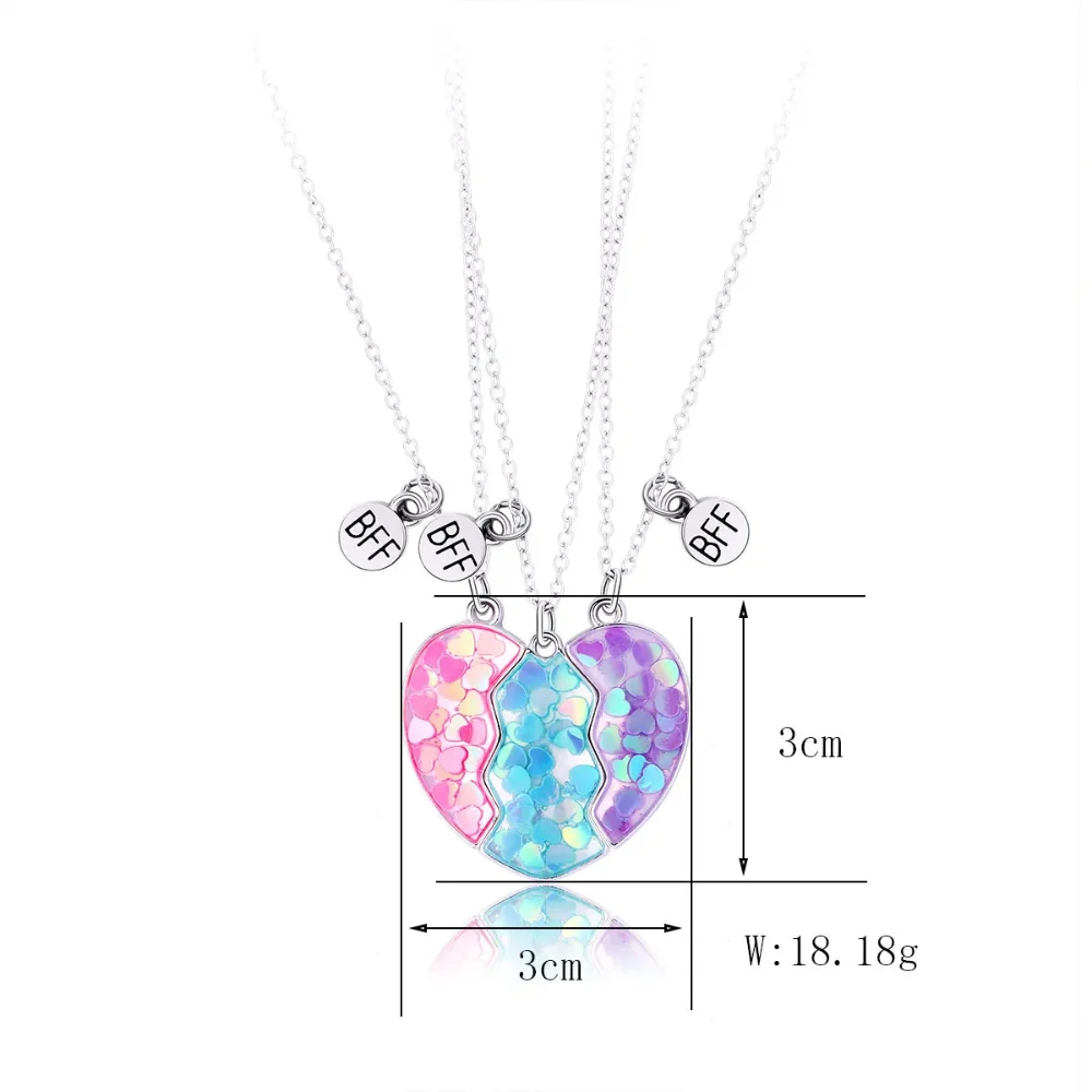 3Pcs New Friendship Matching Heart Pendant Necklace Friendship Jewelry Cute Cartoon Dripping Heart Necklace Alloy BFF Necklaces