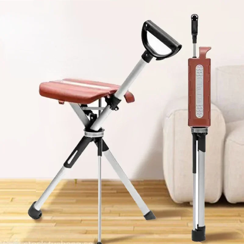 Portable Elderly Assist Crutch Chair - Multi-Functional Walking Aid with Seat, Safe Locking Mechanism for Outdoor Mobility