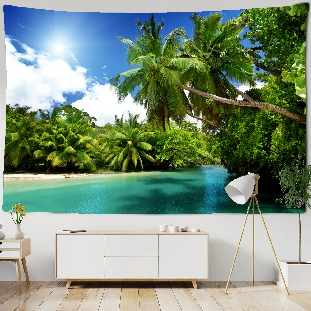 

Beach coconut tree scenery tapestry wall hanging forest scene tapestries bedroom room wall cloth decoration Blanket Beach towel