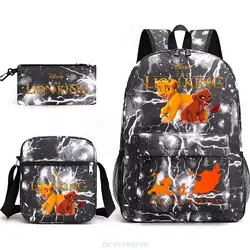 Disney Lion King Backpack 3pcs School Bags Cartoon Kids Mochilas Capacity Laptop Backpack Middle School Students Mochilas