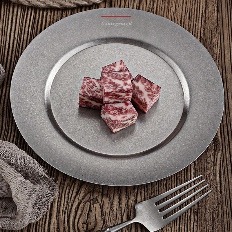 Japanese Retro Thickened Stainless Steel Plate, Western Steak, Kitchen Restaurant Dessert Tray, 1 Pc
