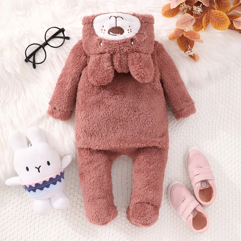 0-18months Baby Footies Jumpsuit Panda Elephant Bear Hooded Romper For Infant Boys And Girls Cosplay Jumpsuit Winter Pajamas