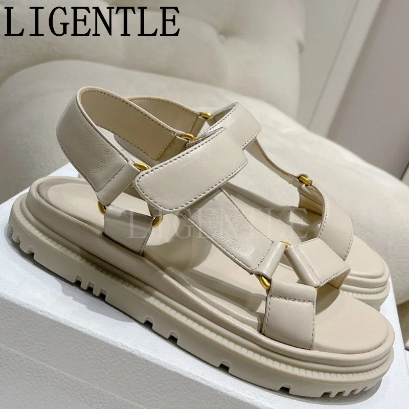 

New Thick Soled Casual Beach Flat Sandals Women Luxury Brand Platform Rome Sandals Summer Thick Bottom Leather Sandals Ladies