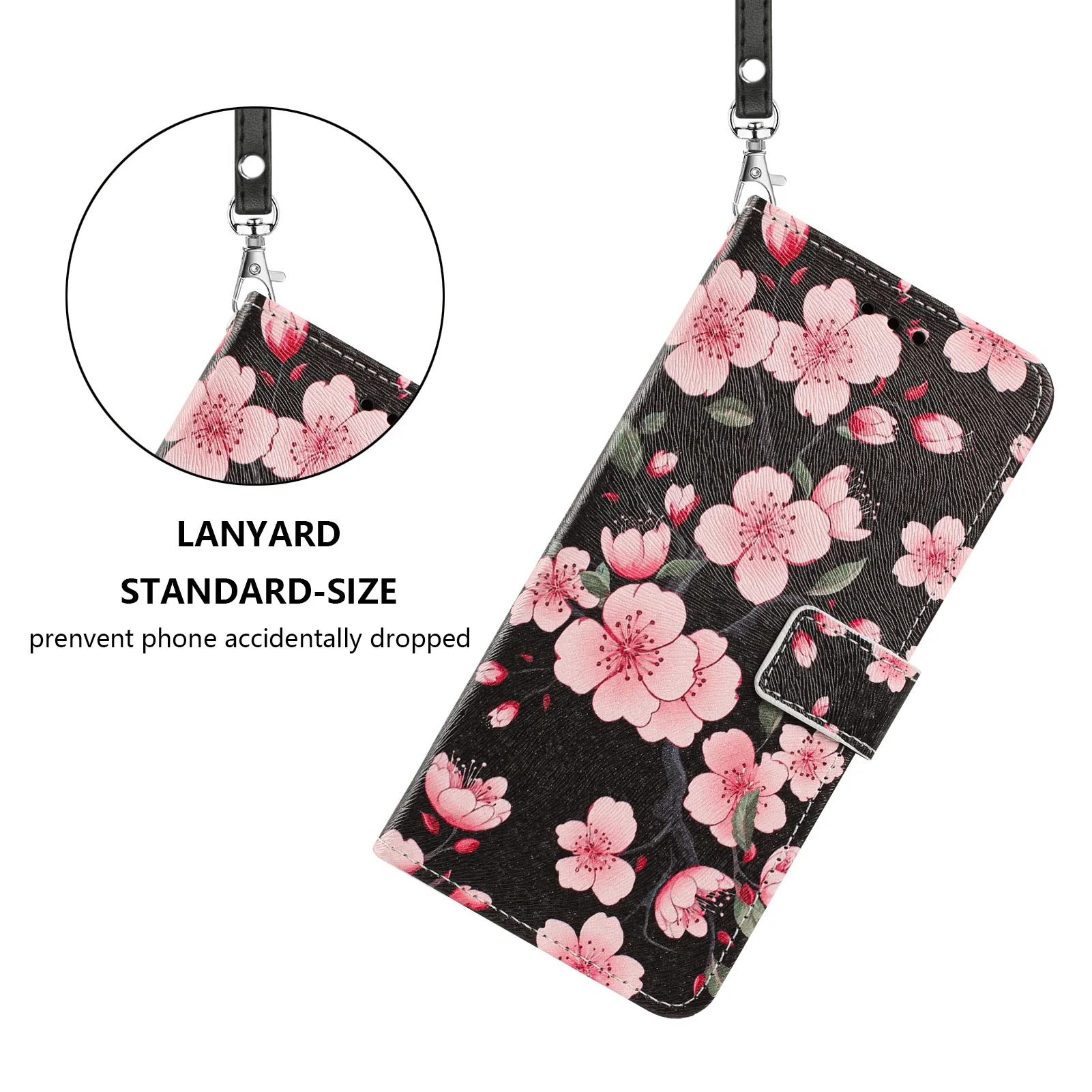 3D Flower Leather Flip Phone Case with Strap