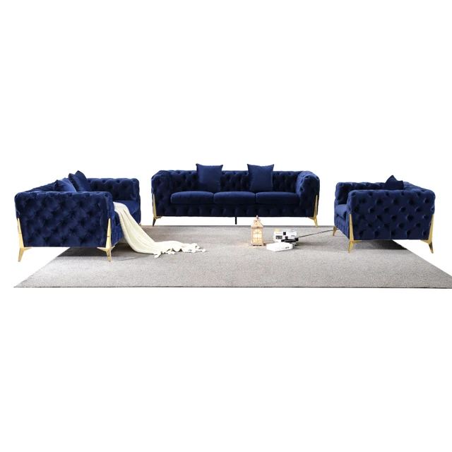 Ensemble de canapé de salon en velours bleu élégant, ensemble 3 pièces,  comprenant une causeuse, un canapé 3 places, décoration intérieure -  AliExpress