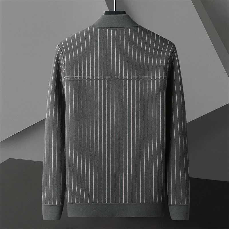 Hidden Buckle Stripe Printing Cardigan Men Sweter Korean Sweater Coat Designer Autumn Fashion Lapel Knit Cardigan Jacket Sweater