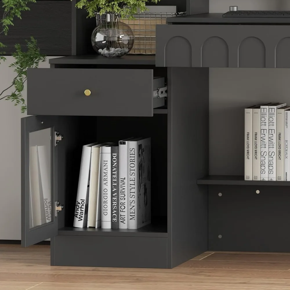 62 Inch Home Office Desk with Shelves, Cabinet Desk with Drawers and Glass Doors, Computer Desk with Storage Cabinets 6