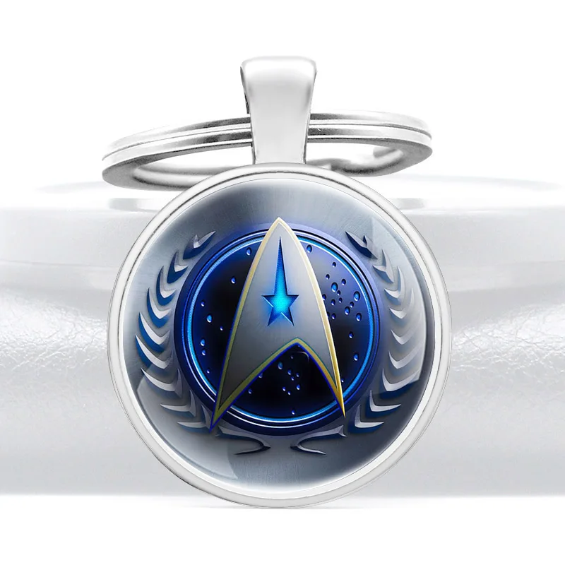 

Classic Starfleet Symbol Cover Glass Cabochon Metal Pendant Key Chain Men Women Key Rings Accessories Keychains Gifts