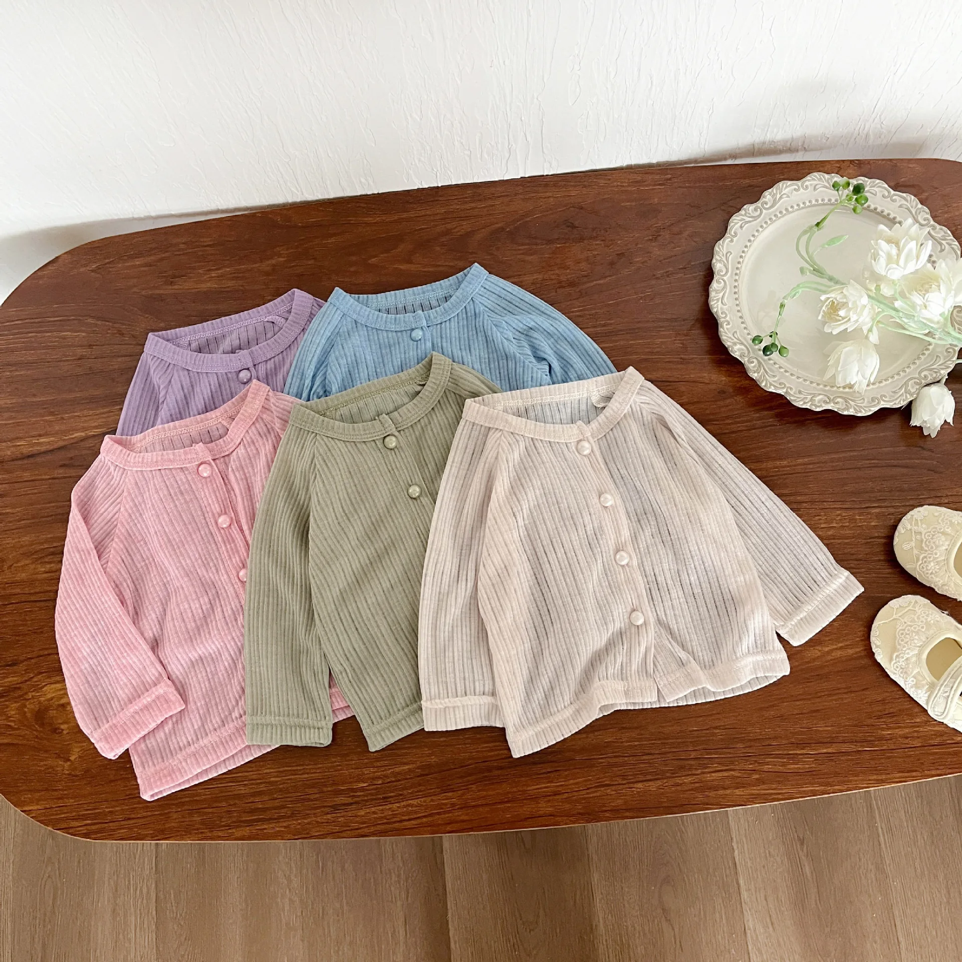 2025 Summer New Thin Solid Color Air Conditioning Shirt for Infants and Young Children, Sunscreen Jacket for Men and Women