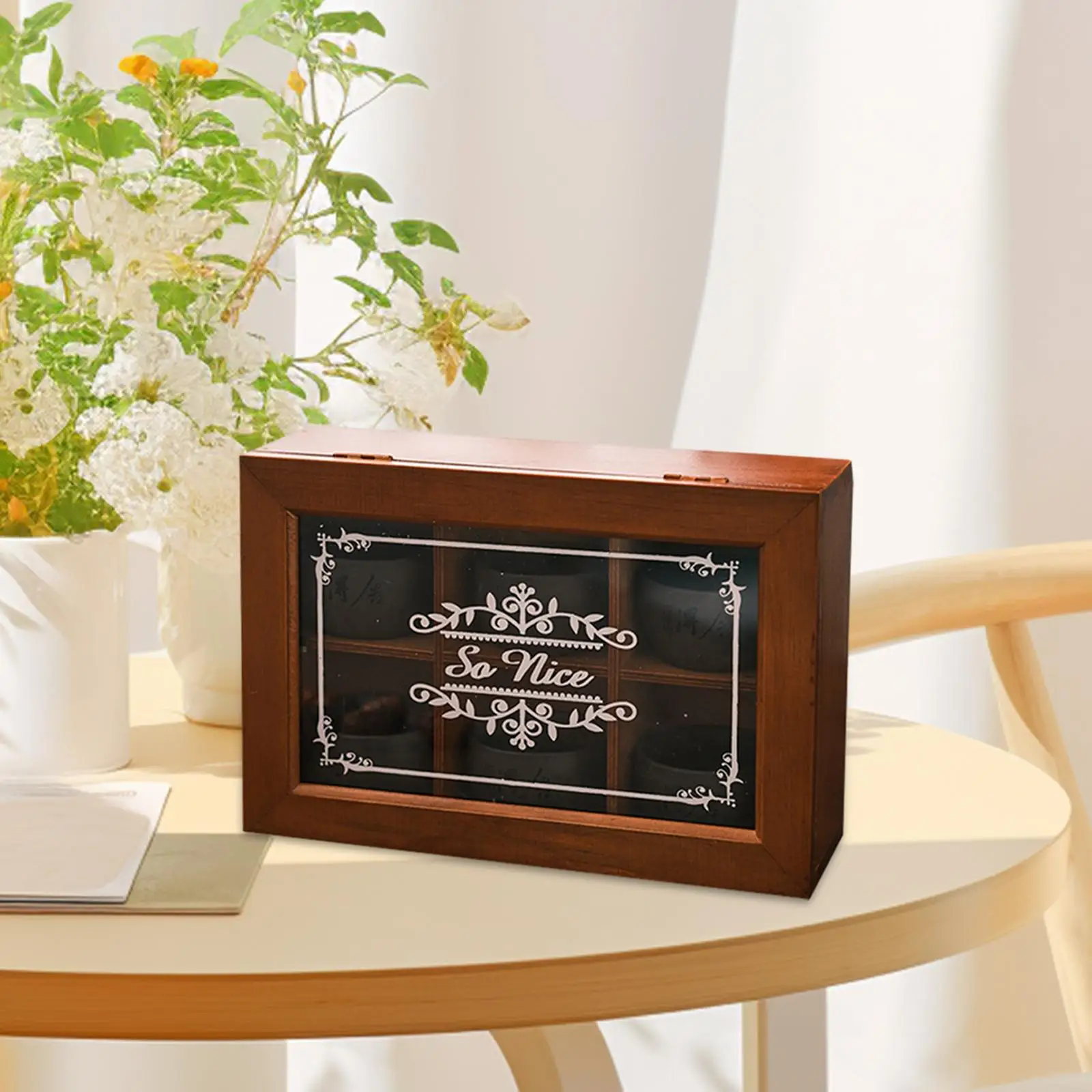 

Wood Trinket Box Handmade Multipurpose Vintage 6 Compartments Display Container for Gifts Crafting Trinkets Necklaces Necklace