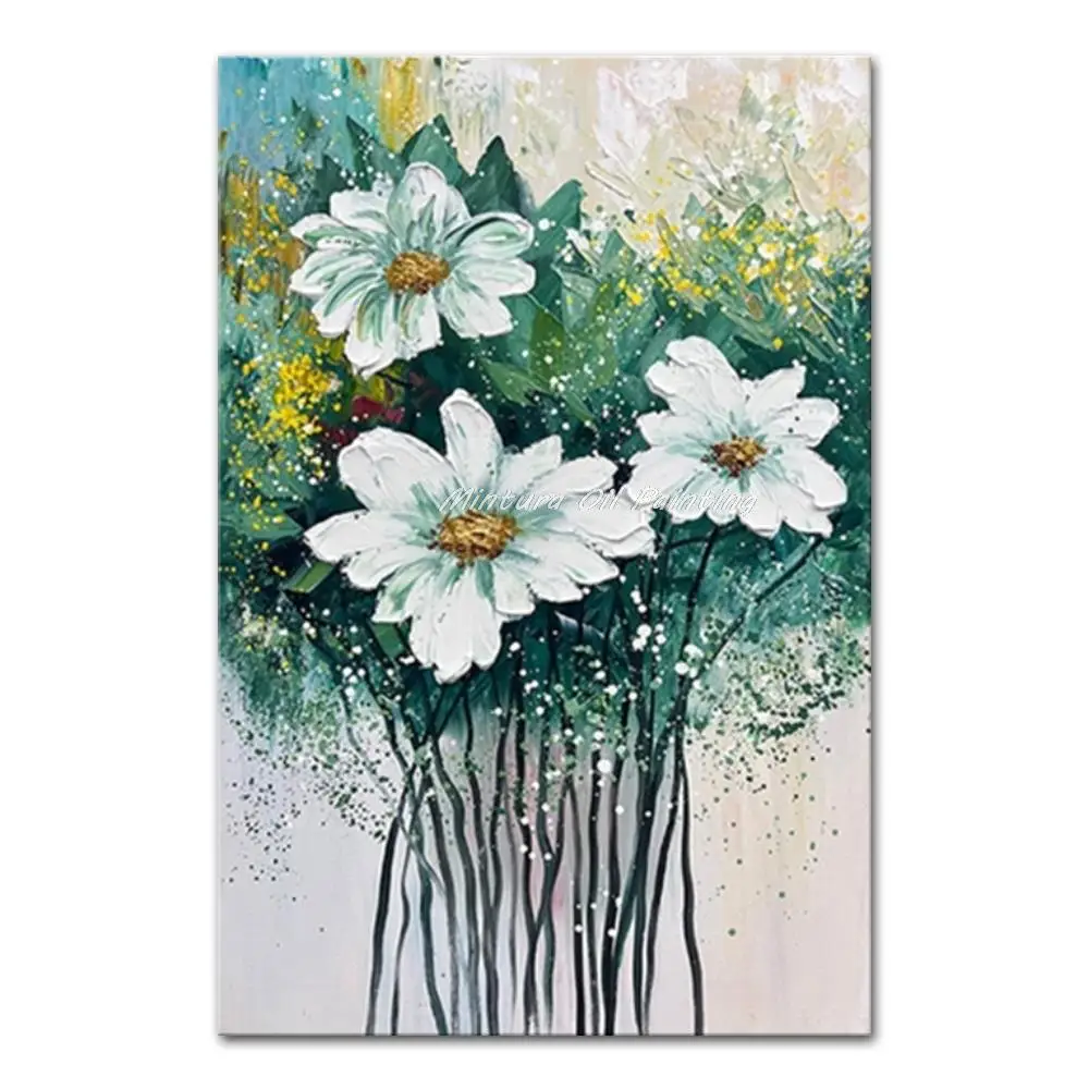 

Mintura,Hand-Painted Handmade Oil Paintings on Canvas,Many Beautiful Flowers Modern Hotel Decor Wall Art for Living Room Artwork