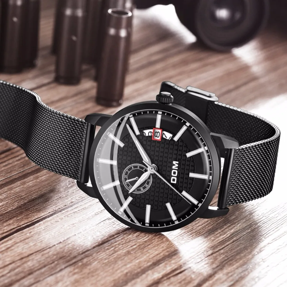 DOM Design Brand Luxury Men Watches Automatic Mechanical Wristwatch Black Watch Men Stainless Steel Waterproof Business Sport