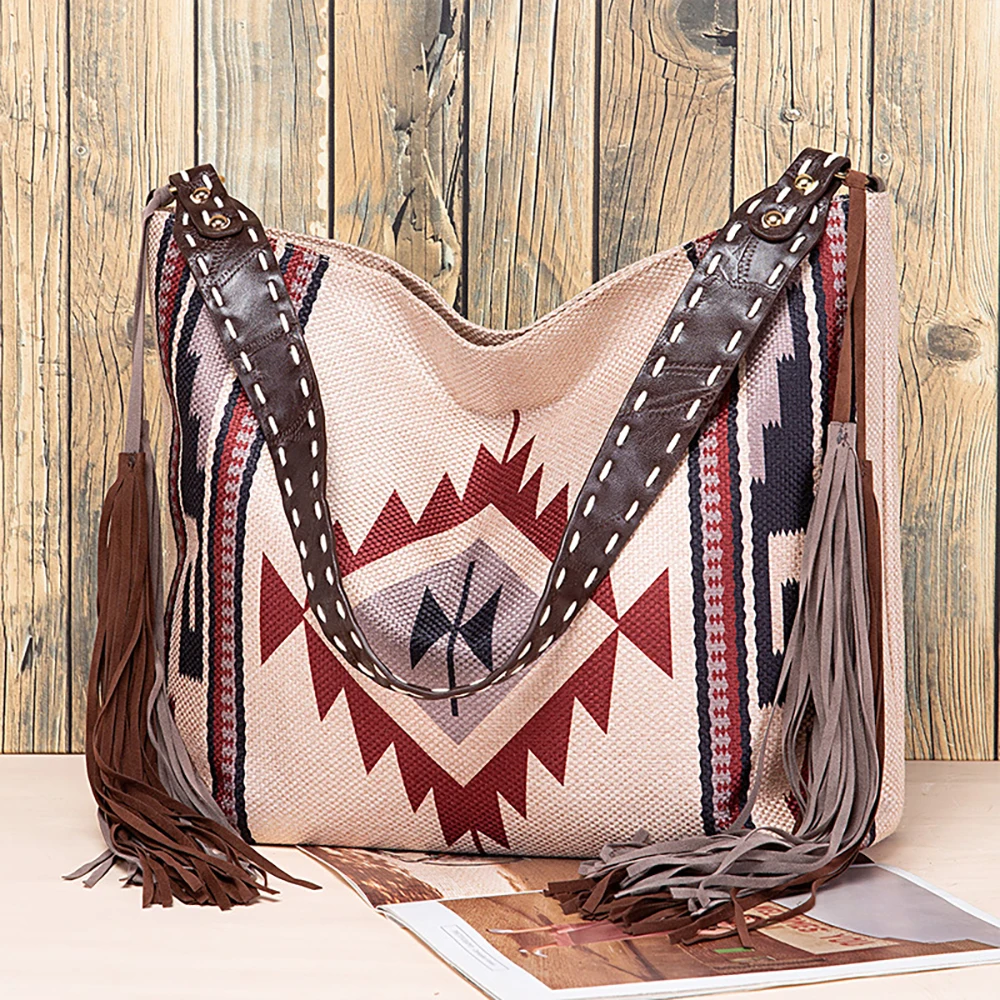 2023 Bohemian Ethnic Style Canvas Crossbody Bag Women Printed