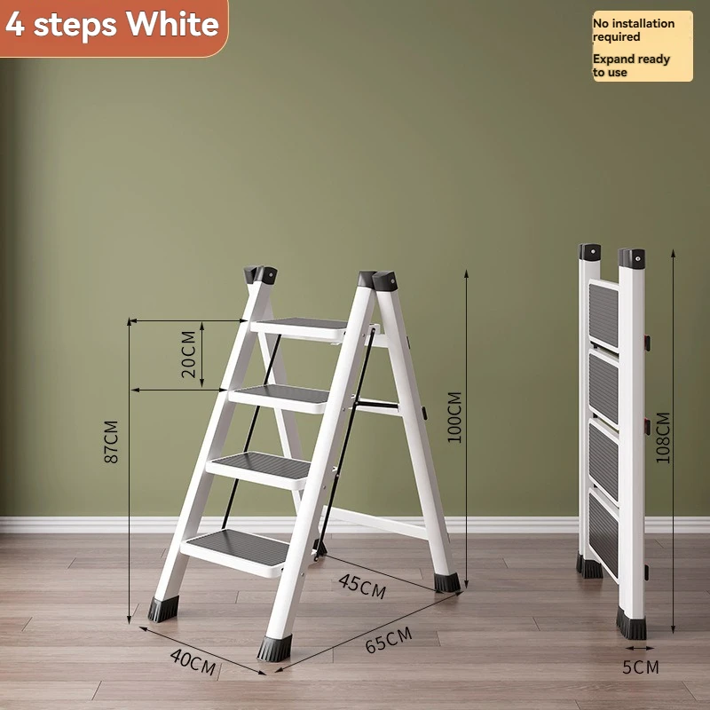 סולם מתקפל לבית, סולם זיגזג מולטיפונקציונלי, טיפוס בפנים, פדלים מעובדים ומורחבים, אחסון נייד 3/4/5 צעדים