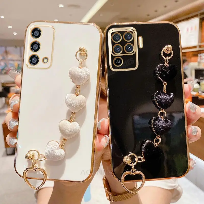 Elegant Love Heart Bracelet Chain Plating Silicone Case - Stylish & Durable Protective Cover with Realme Compatibility