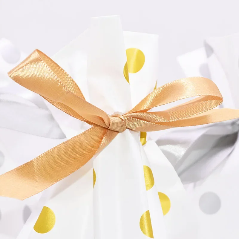 

5Pcs 15*23cm Dot Plastic Drawstring Bag With Ribbon Snack Cookie Candy Bags Packing Birthday Party Wedding Decoration Gift Bags