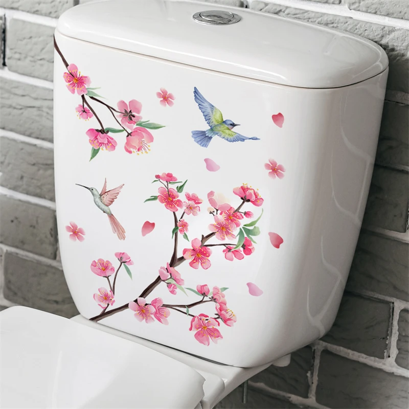 Toilet Wall Stickers Toilet Stickers Vinyl Stickers Watercolor Green Plant Leaves Wall Sticker Bathroom Toilet Sticker WC Self Adhesive Mural Beautify Flower Home Decoration Decals