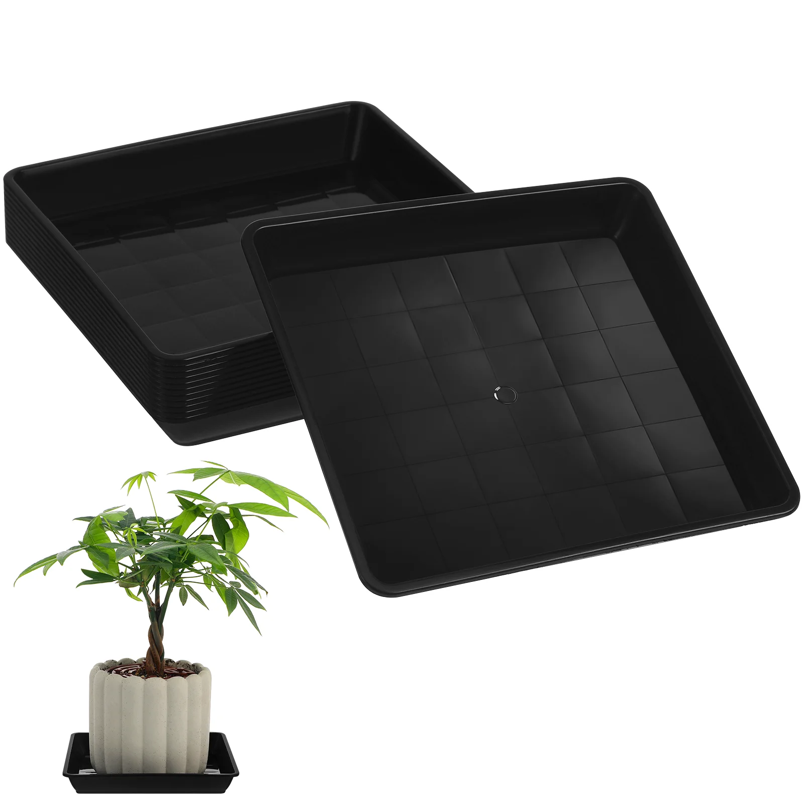 

12 Pcs Square Pot Saucer Flower Tray Black Outdoor Planters Flowerpot Trays Basin Indoor
